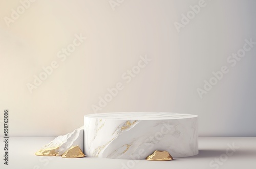 Fotografia White and gold stone as pedestal for premium product display presentation
