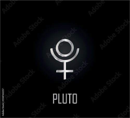 3d silver symbol of dwarf planet pluto on dark background