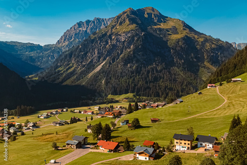 Beautiful alpine summer view at the famous Walmendinger Horn summit  Kleinwalsertal valley  Mittelberg  Vorarlberg  Austria