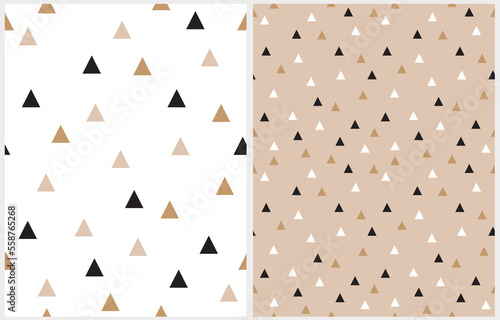 Simple Geometric Seamless Vector Pattern. White, Black and Brown Triangles Isoletad on a Beige Background. Repeatable Abstract Print with Black and Brown Tiny Triangless ideal for Fabric, Textile. photo