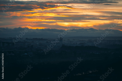 Beautiful sunset over a city in Ukraine