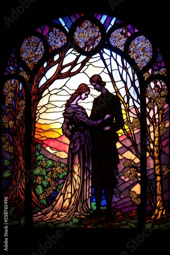 A stained glass window showing two lovers - AI Generative Art