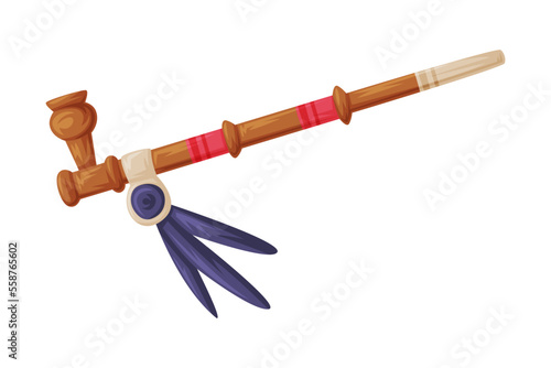 Long Indian Smoking Pipe as Wild West Object Vector Illustration