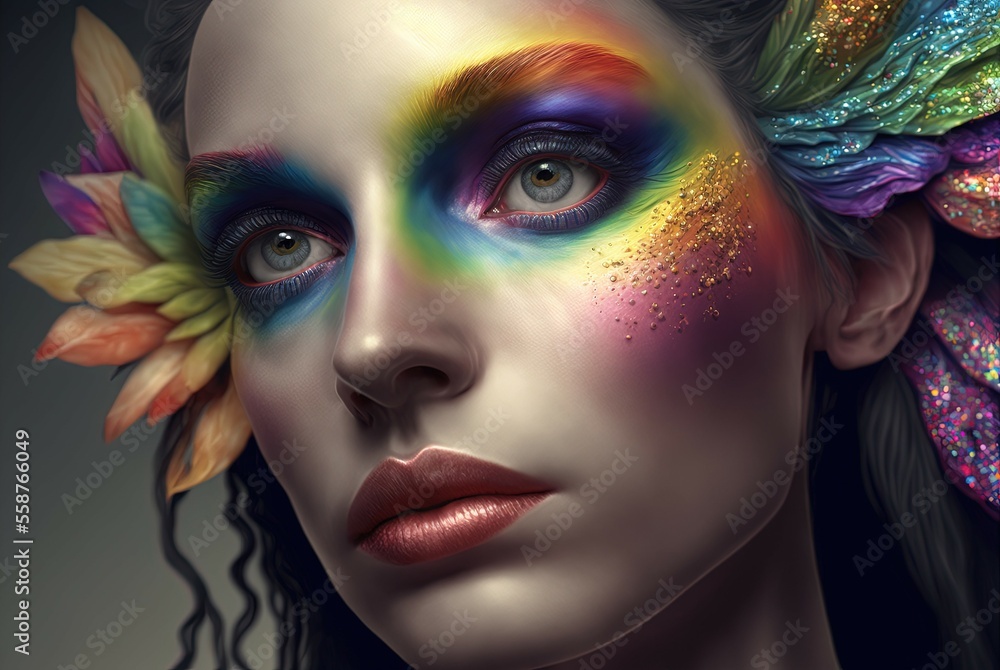 Naklejka premium Rainbow Goddess. Generative AI, non-existent person.