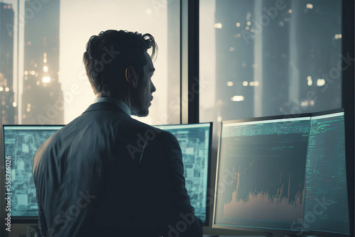 Crypto Trader, in profile looking at chart, stock exchange broker, wal street, digital currency market, bitcoin photo