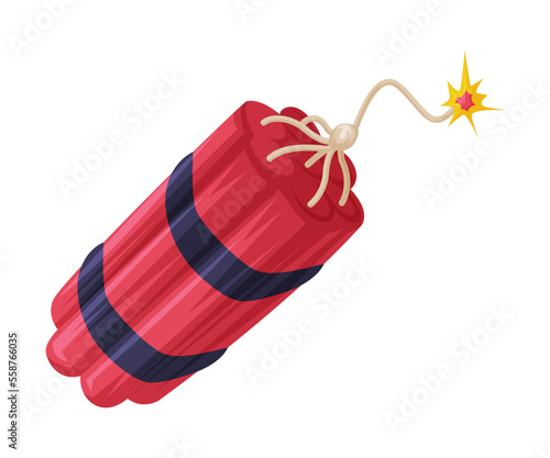 Red Dynamite Tied with Burning Wick as Wild West Object Vector Illustration