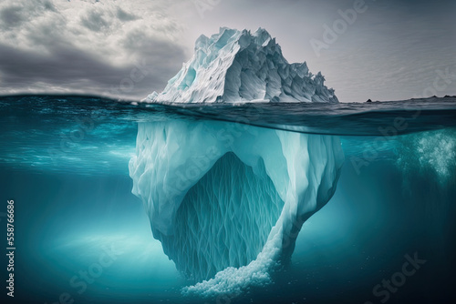 a huge white iceberg on the surface of the ocean. Generative AI