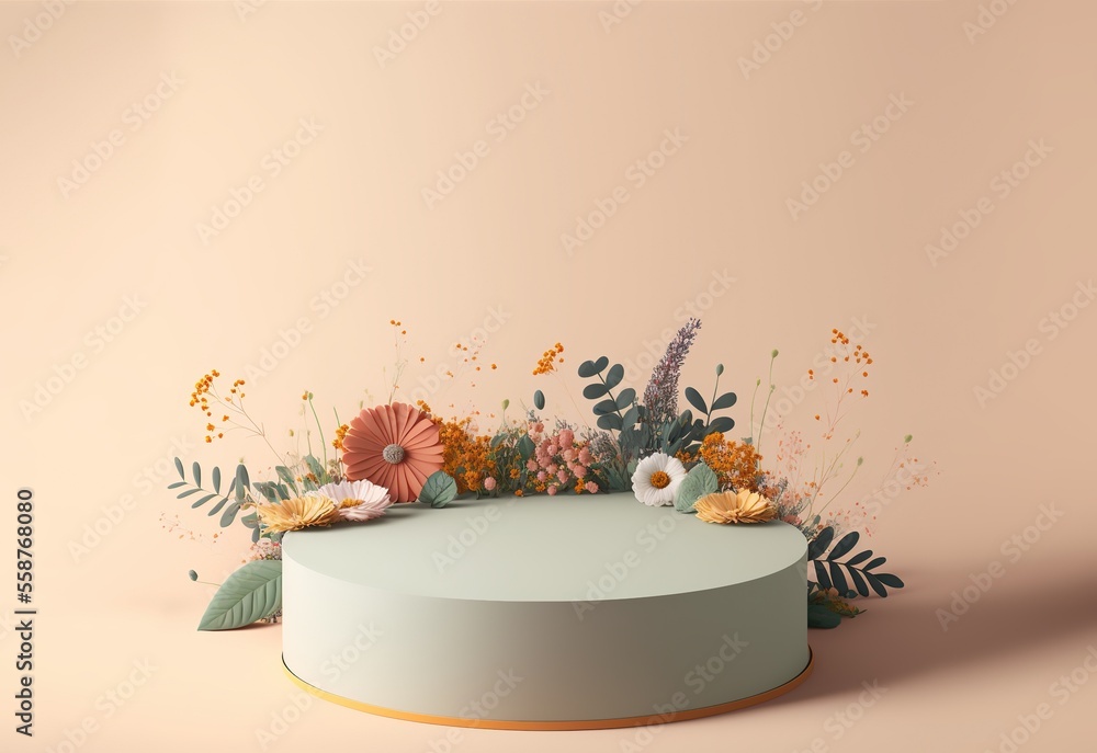 Beautiful flowers stage for product display presentation. Gentle floral ...