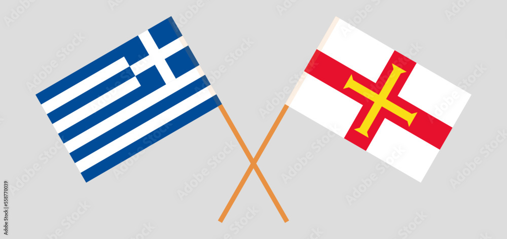 Crossed flags of Greece and Bailiwick of Guernsey. Official colors. Correct proportion