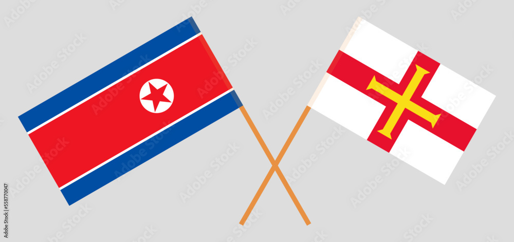 Crossed flags of North Korea and Bailiwick of Guernsey. Official colors. Correct proportion