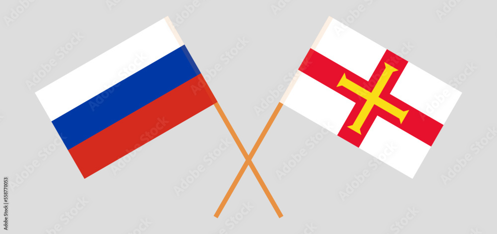 Crossed flags of Russia and Bailiwick of Guernsey. Official colors. Correct proportion