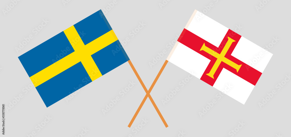 Crossed flags of Sweden and Bailiwick of Guernsey. Official colors. Correct proportion