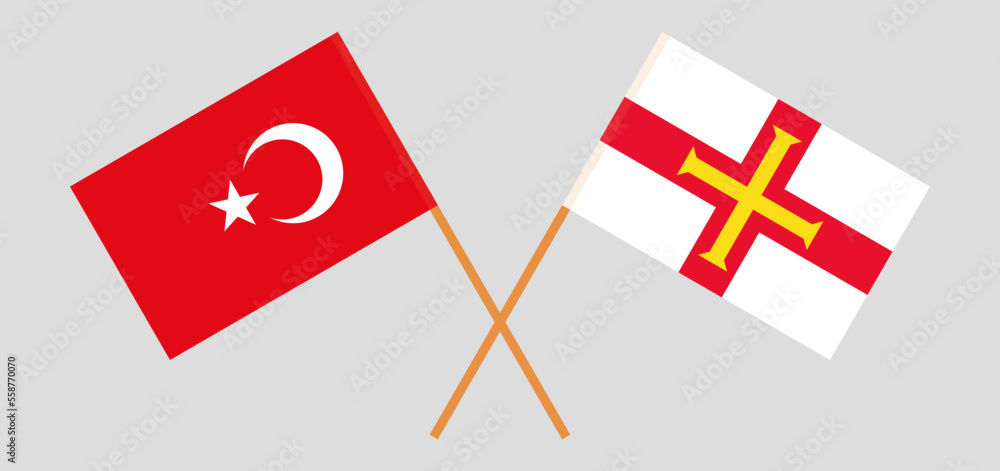 Crossed flags of Turkiye and Bailiwick of Guernsey. Official colors. Correct proportion