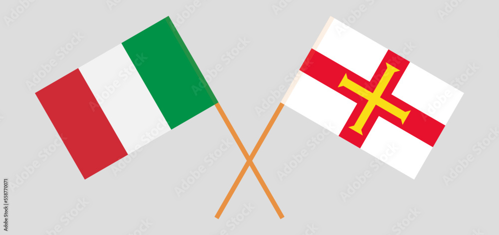Crossed flags of Italy and Bailiwick of Guernsey. Official colors. Correct proportion