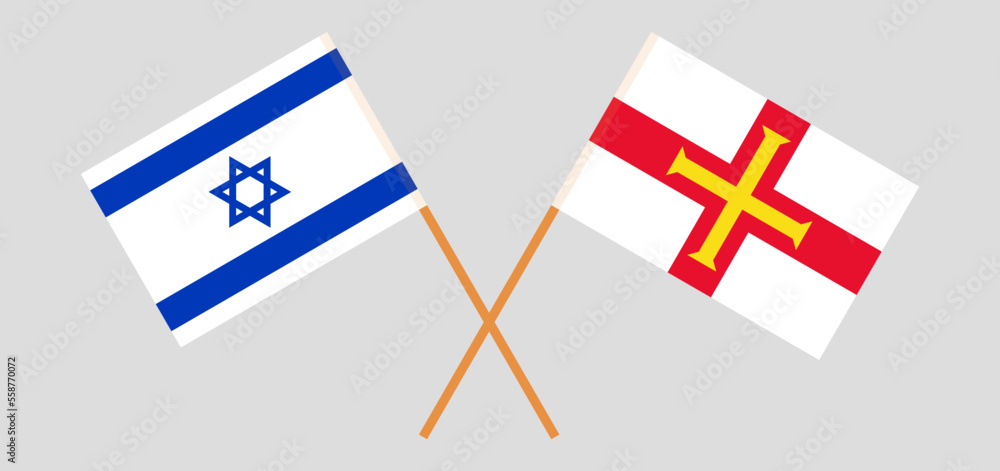 Crossed flags of Israel and Bailiwick of Guernsey. Official colors. Correct proportion