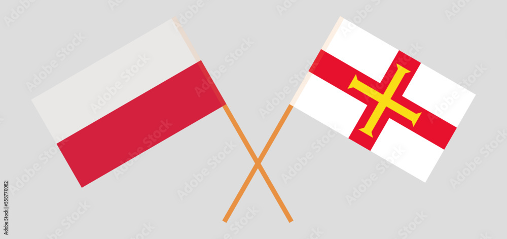 Crossed flags of Poland and Bailiwick of Guernsey. Official colors. Correct proportion