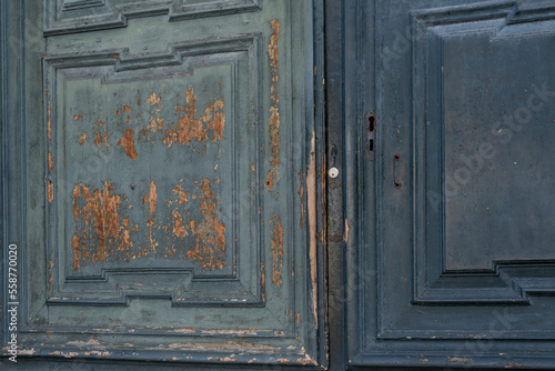 Old wooden textured door, close up, background