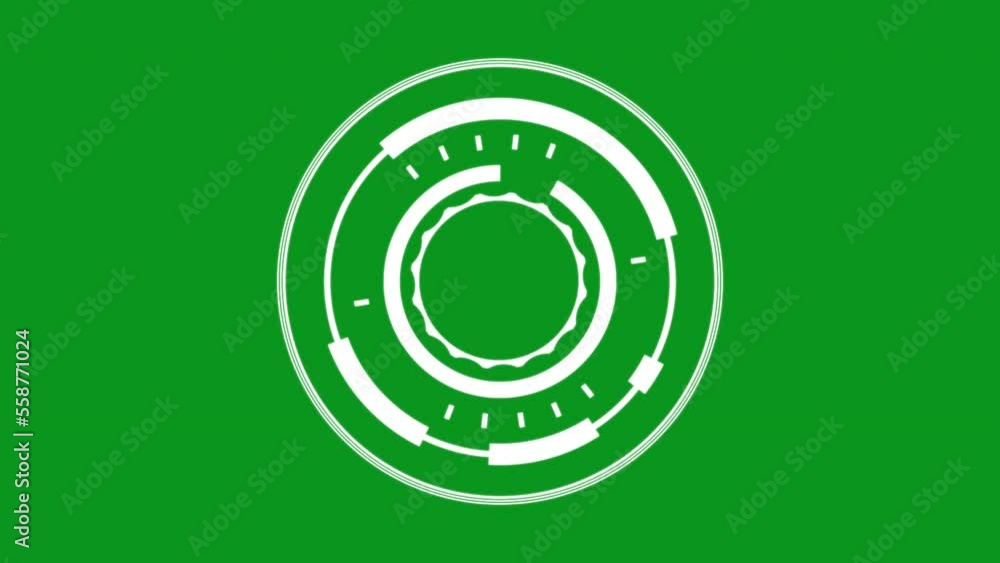 HUD circle animation on a green background. Hi-tech futuristic display, Hologram button, Loading, target. Key color, Chroma key. HUD circle animation on a green background. Hi-tech futuristic display, Hologram button, Loading, target. Key color, Chroma key.