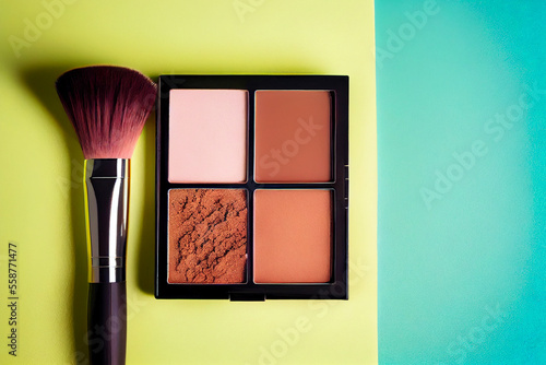 Lidschatten und Make up Pinsel isoliert auf pastellfarbenen Hintergrund