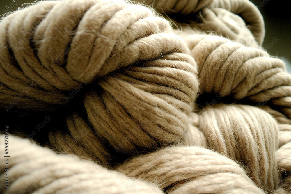 Textile wool rough bumpy yarn, thread, texture fabric, rustic, thick fibers, close-up, macro Textile wool rough bumpy yarn, thread, texture fabric, rustic, thick fibers, close-up, macro