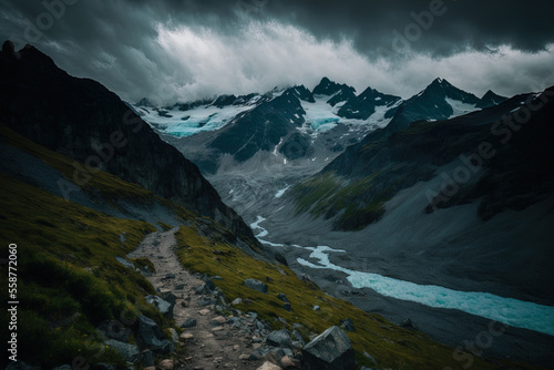 A scene of the Alps in overcast weather. Generative AI © 2rogan