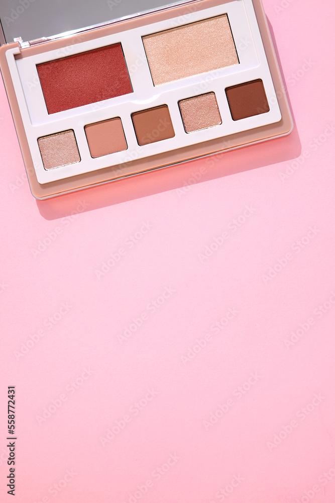 Fototapeta premium Eye shadows palette different colors, copy space
