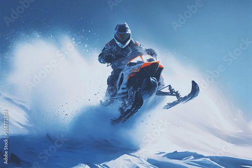 Slika na platnu Mountain Snowmobiling - Generative Ai