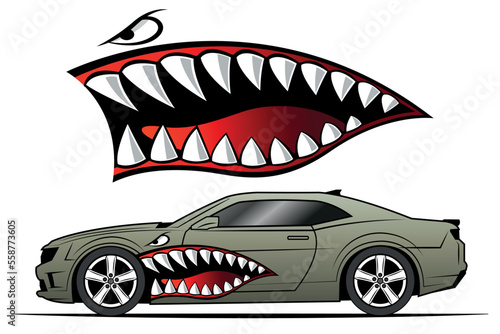 Shark teeth car decal angry Flying Tigers bomber shark mouth car sticker vector image graphic