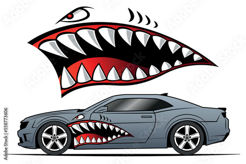 Car vector graphic Flying Tigers shark teeth shark mouth vinyl decal racing car sticker