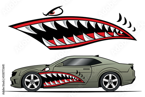 Flying Tigers shark jaws car decal angry shark teeth race car sticker vehicle decoration eps vector image