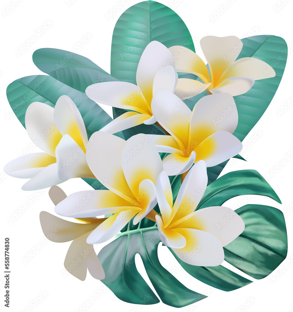 Fototapeta premium Tropical summer flower bouquet on white background 