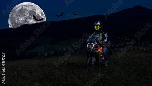 Halloween ghost rider in night