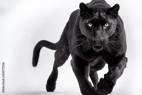 A Black Panther walking, isolated on white