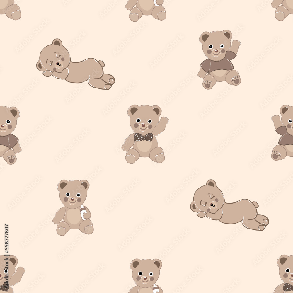 Cute teddy bears. Seamless fabric design pattern