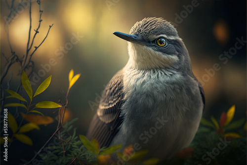 Fotografia Mockingbird, common bird in North America. Generative AI.