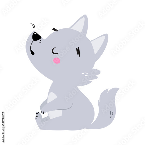 Cute Little Wolf Cub with Grey Coat Howling Vector Illustration Fototapet