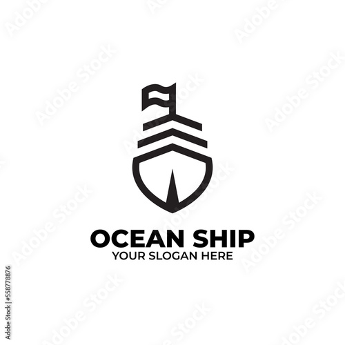 Ship or sailboat for marine company brand logo design vector template illustration