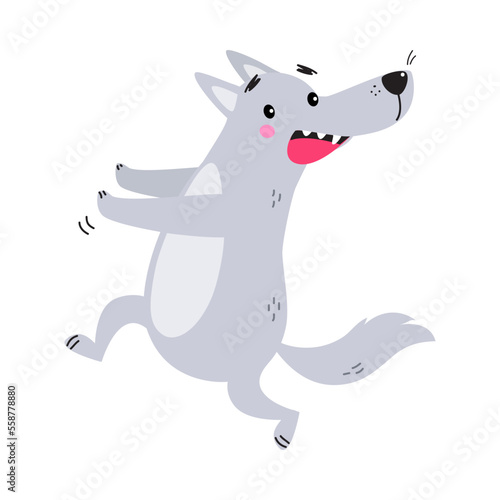 Grey Wolf Character with Pointed Muzzle Escaping Feeling Scared Vector Illustration