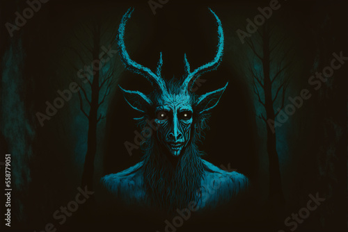 Wendigo, monster or demon. Mythological creature or spirit of the forest. Generative AI.
