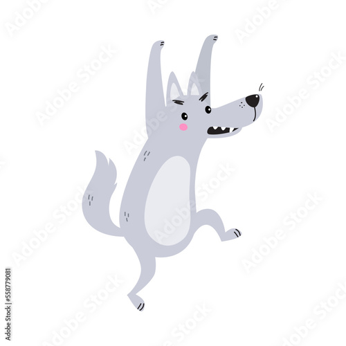 Grey Wolf Character with Pointed Muzzle Threatening Vector Illustration