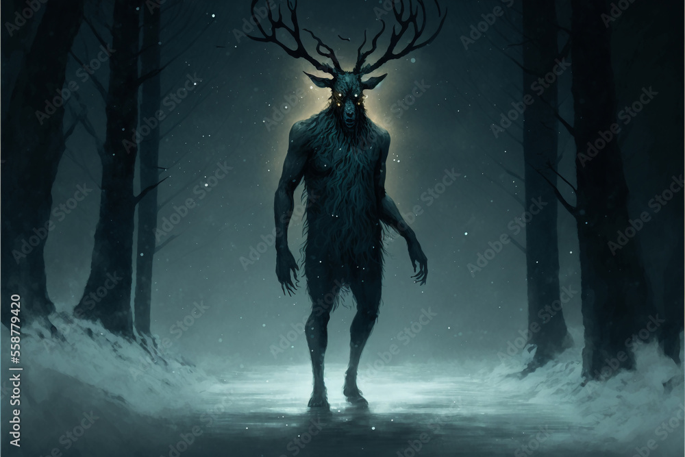 Wendigo, monster or demon. Mythological creature or spirit of the forest. Generative AI. Wendigo, monster or demon. Mythological creature or spirit of the forest. Generative AI.