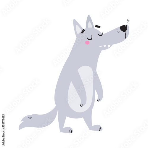 Grey Wolf Character with Pointed Muzzle Walking with Sad Face Vector Illustration