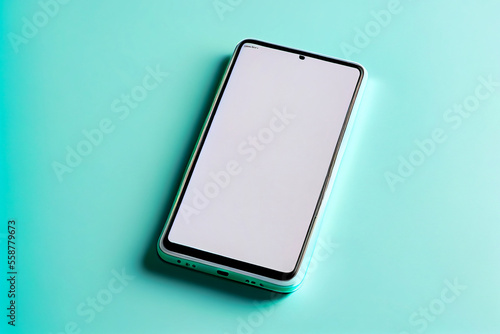 Studioaufnahme von einen smartphone mit leeren Display als Platzhalter auf pastellfarbenen Hintergrund photo