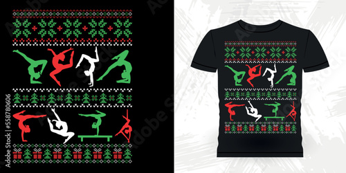Christmas Lover Funny Gymnast Girls Women Retro Vintage Gymnastics T-shirt Design