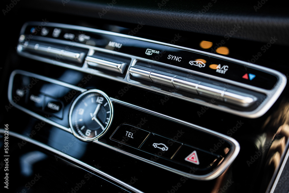 climate control front panel and clock in a premium car