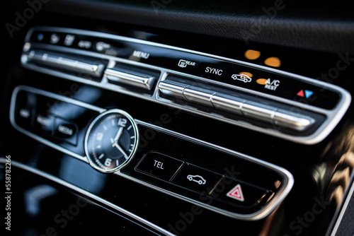 climate control front panel and clock in a premium car