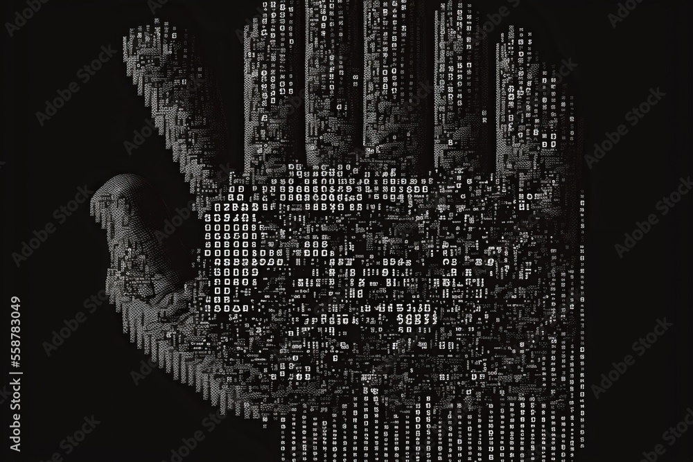 Many fingers hand made of ascii, ai image problem, artificial