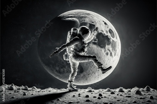 Fotografie, Obraz Moonwalk dancer on the moon, created with Generative AI technology