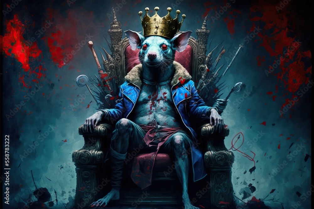 Autocratic politician rat on a throne with a crown on its head among a crowd, created with Generative AI technology Autocratic politician rat on a throne with a crown on its head among a crowd, created with Generative AI technology