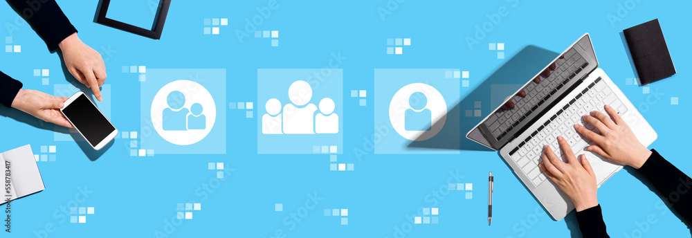 Social connections theme with two people working together Stock Photo ...